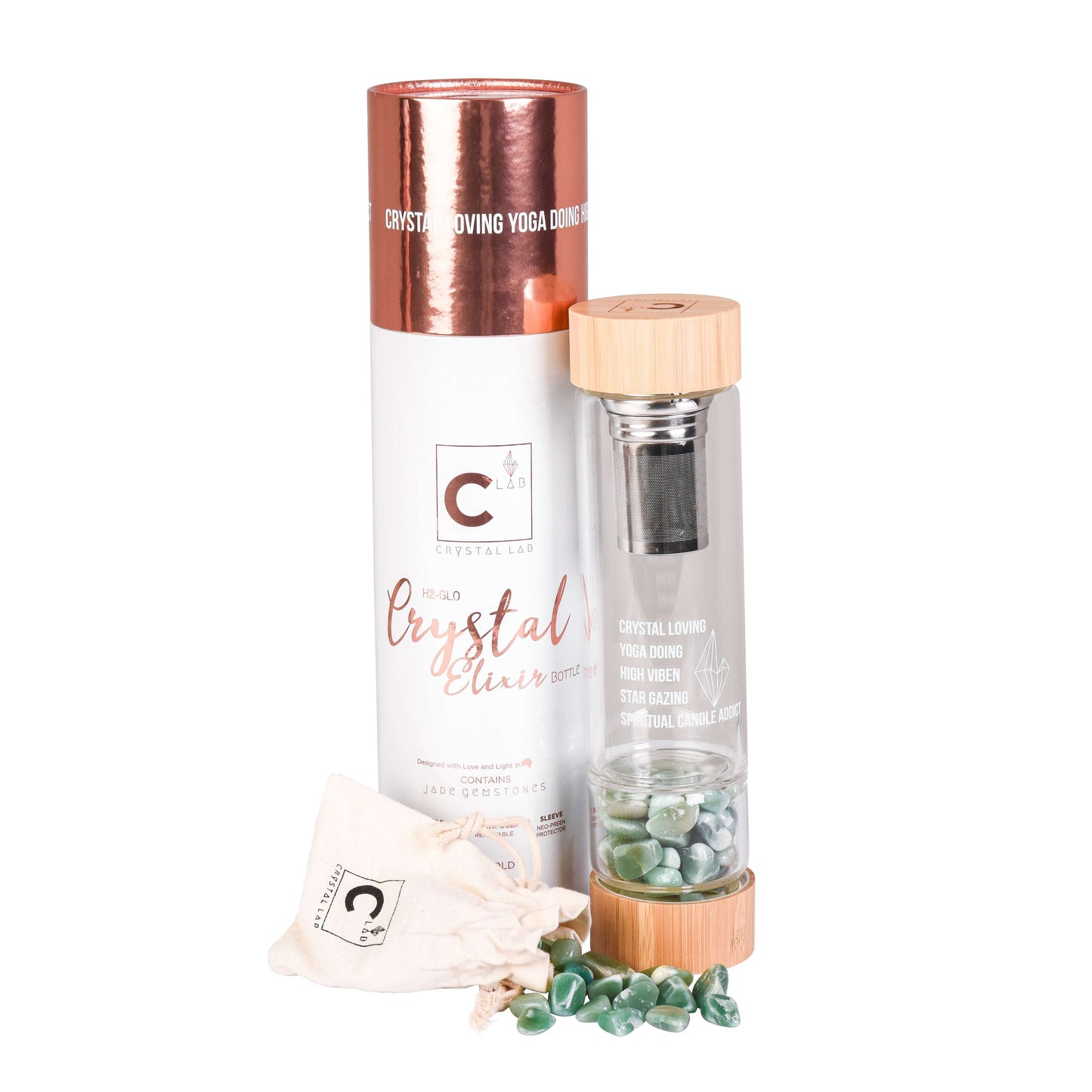 H2-GLO Crystal Drink Bottle in Bamboo with JADE