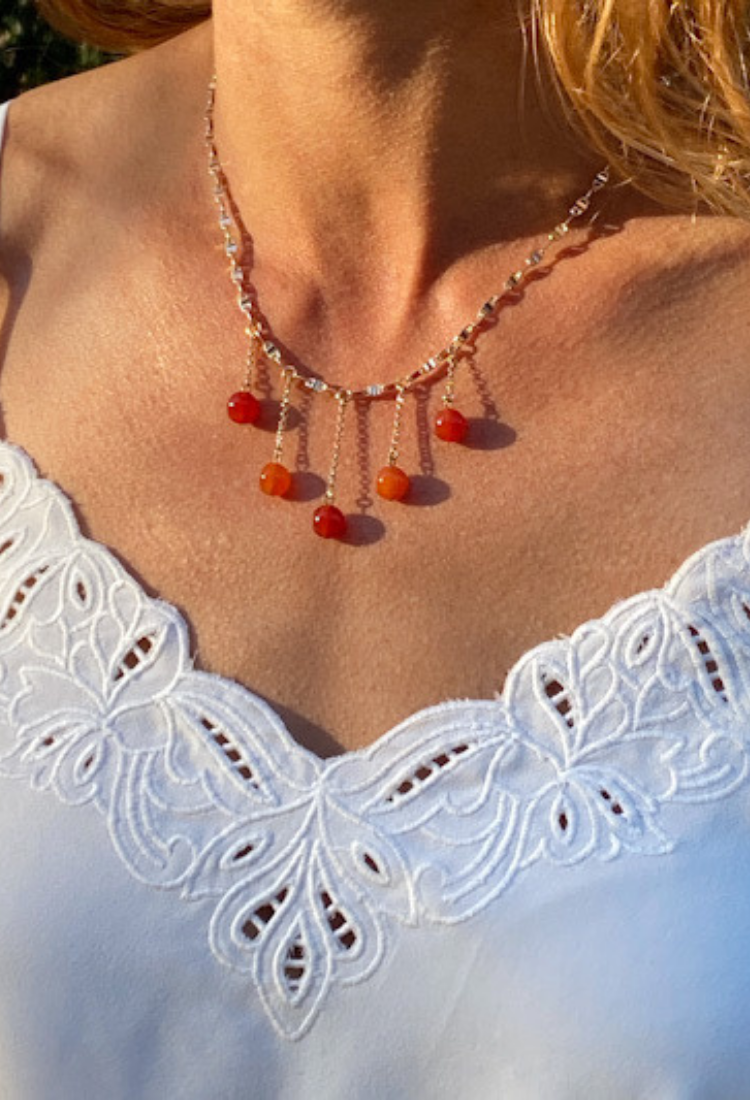 Carnelian Crystal Drop Necklace