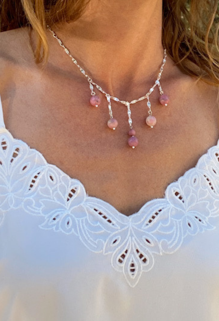 Rhodochrosite Crystal Drop Necklace