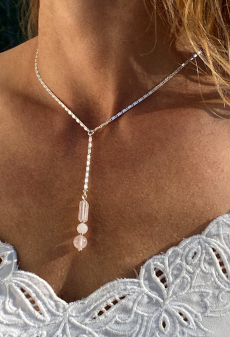 Rose Quartz Crystal Long Drop Necklace