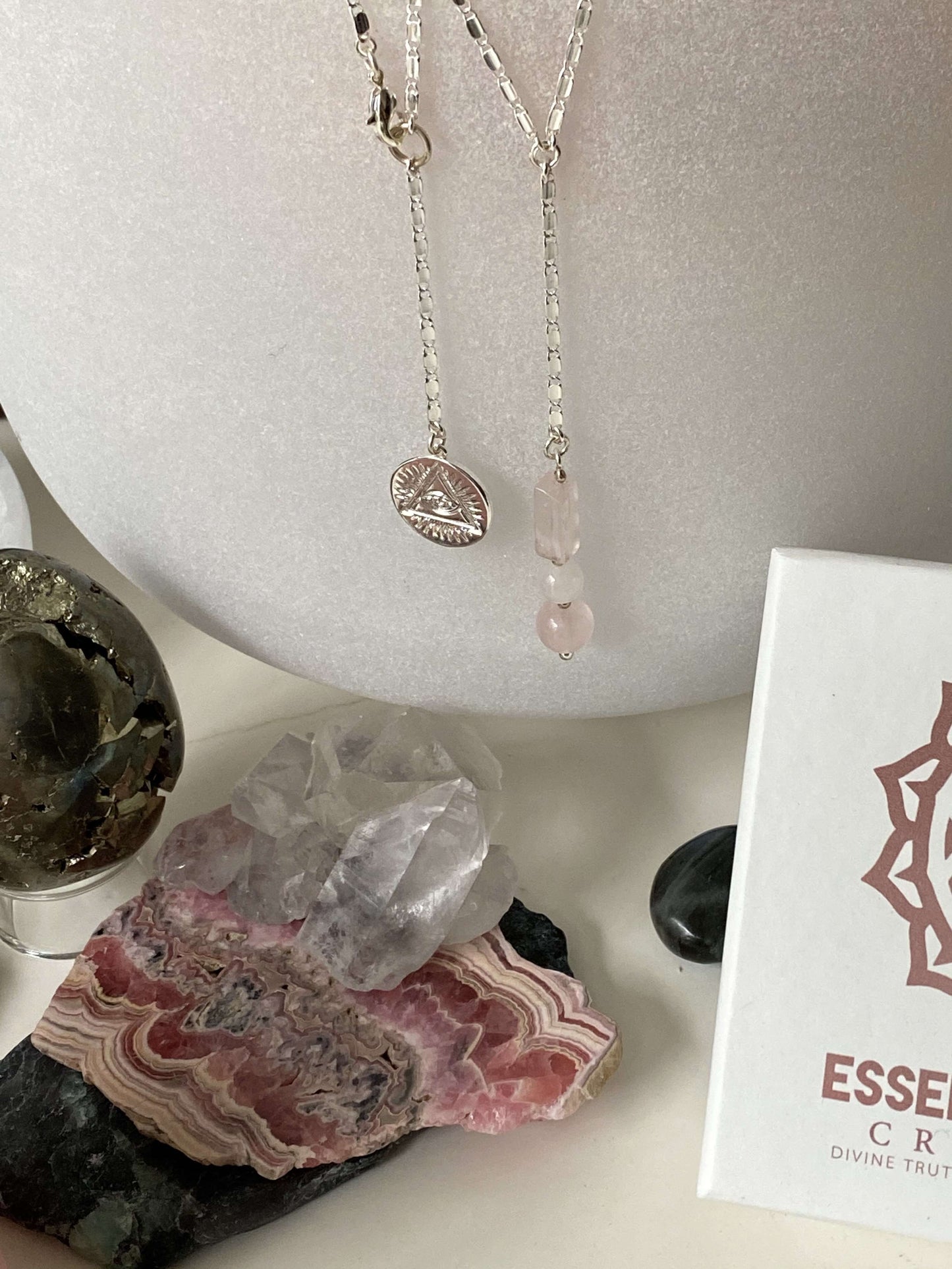 Rose Quartz Crystal Long Drop Necklace