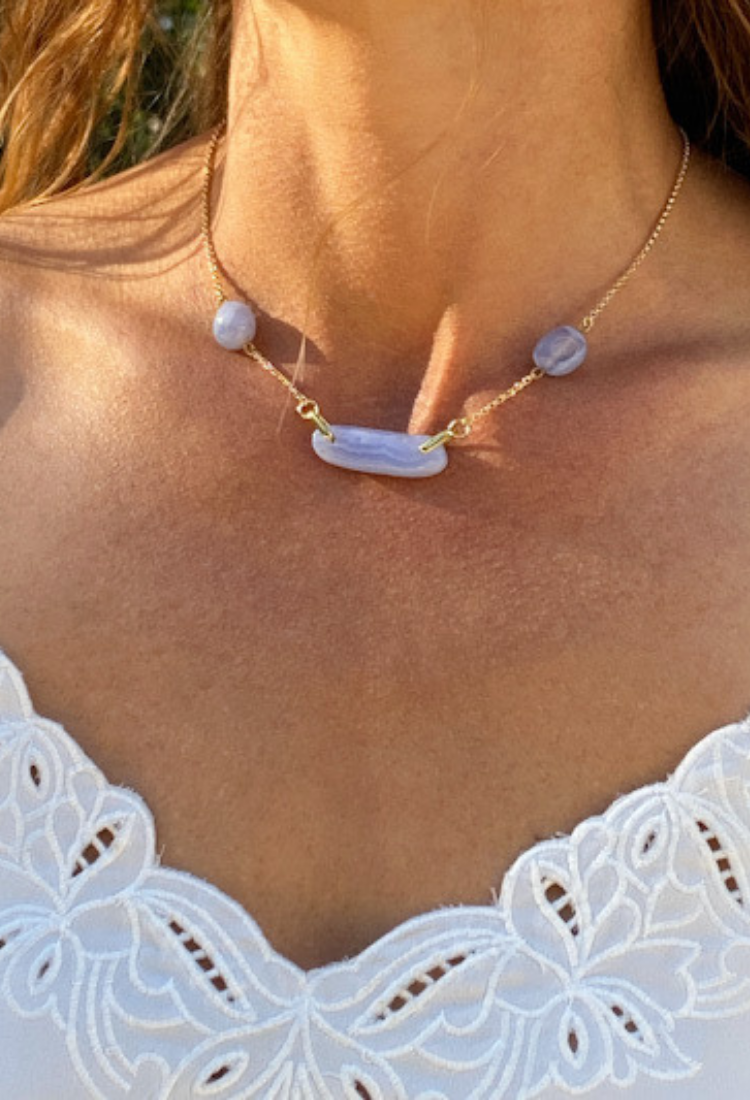 Blue Lace Agate Crystal Necklace