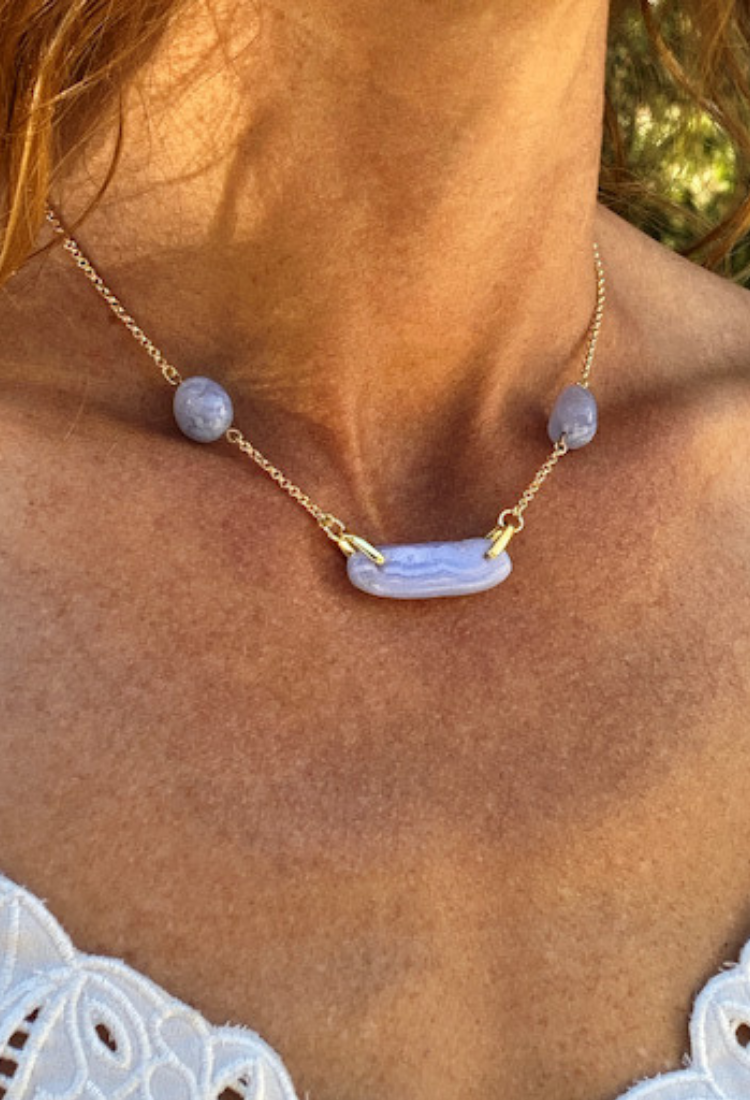 Blue Lace Agate Crystal Necklace