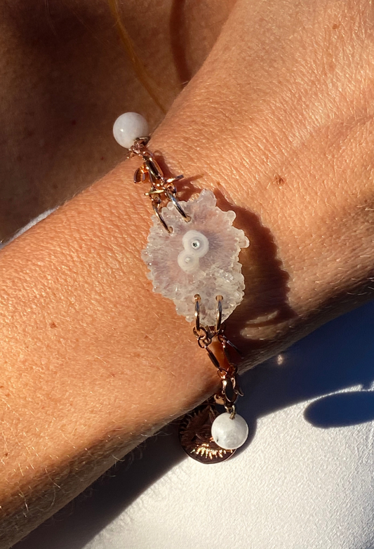 Clear Quartz slice & Moonstone Crystal bracelet