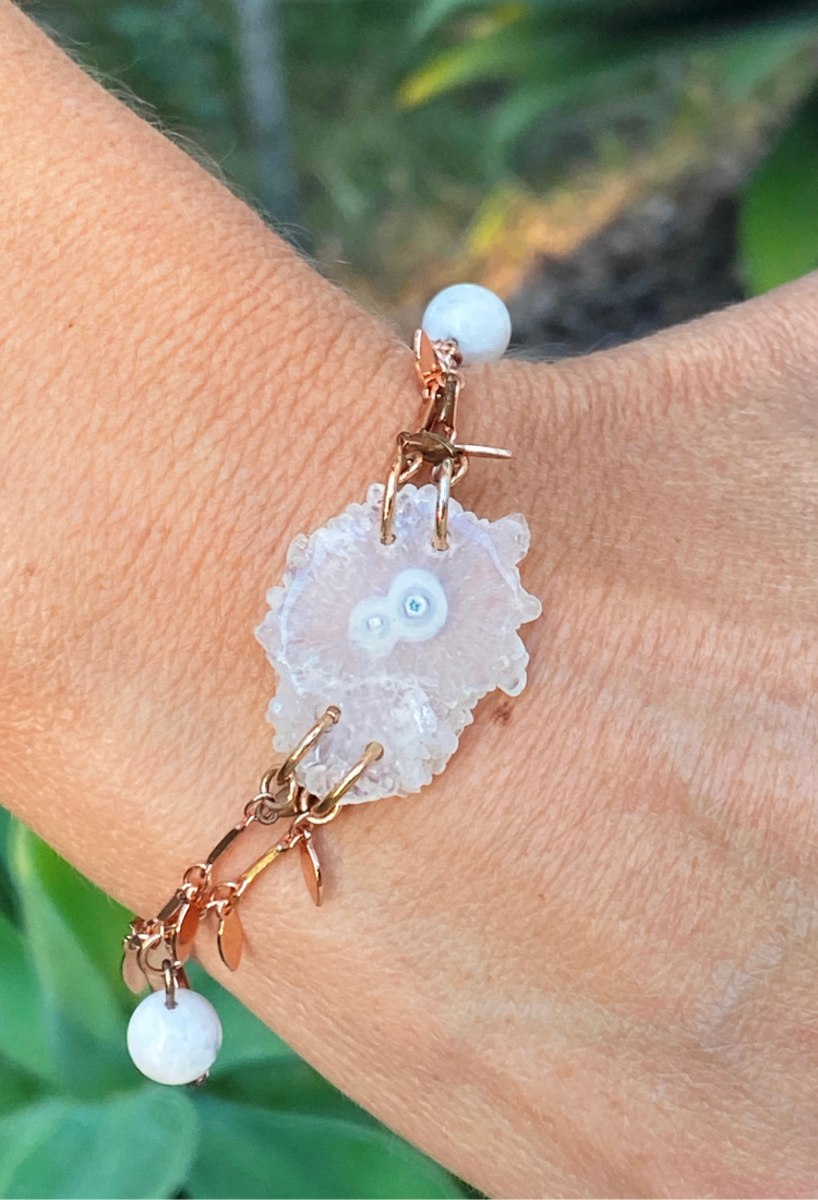 Clear Quartz slice & Moonstone Crystal bracelet