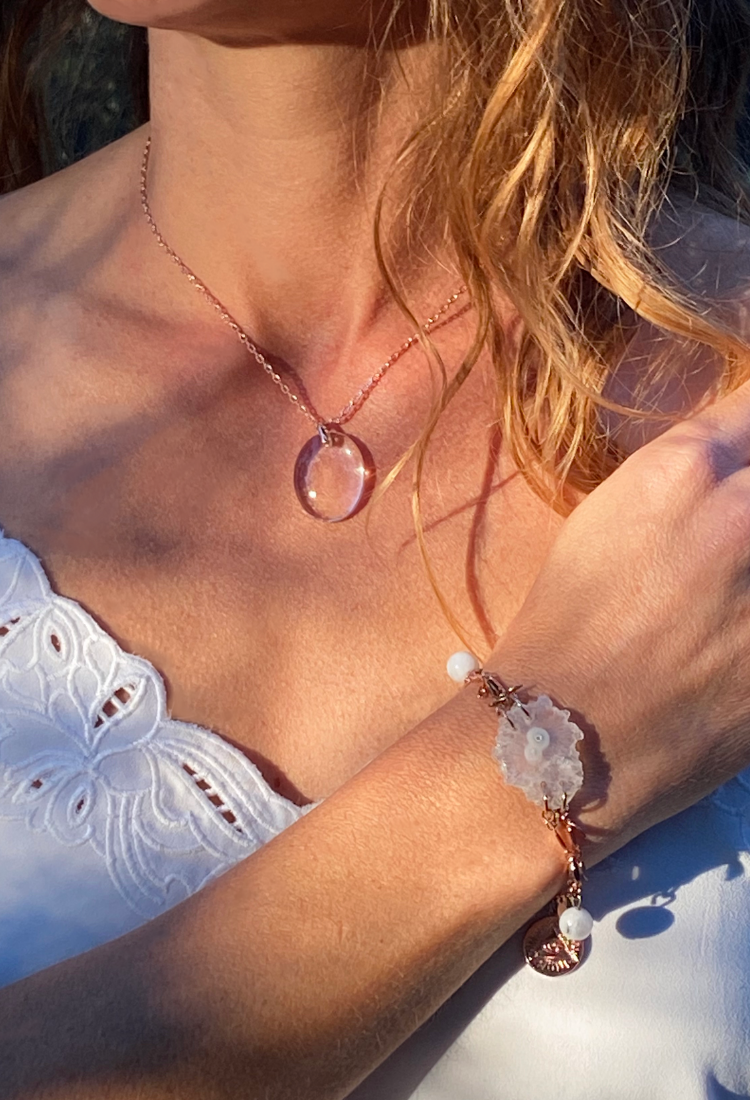 Clear Quartz slice & Moonstone Crystal bracelet