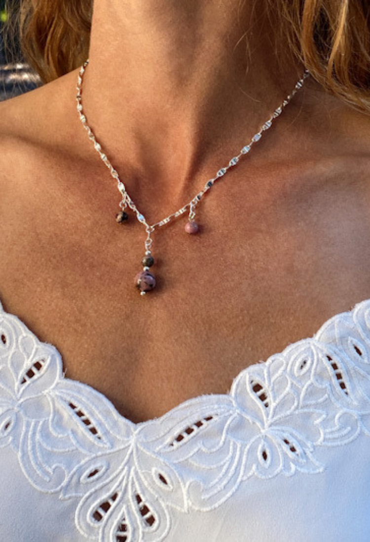 Rhodonite Crystal Drop Necklace