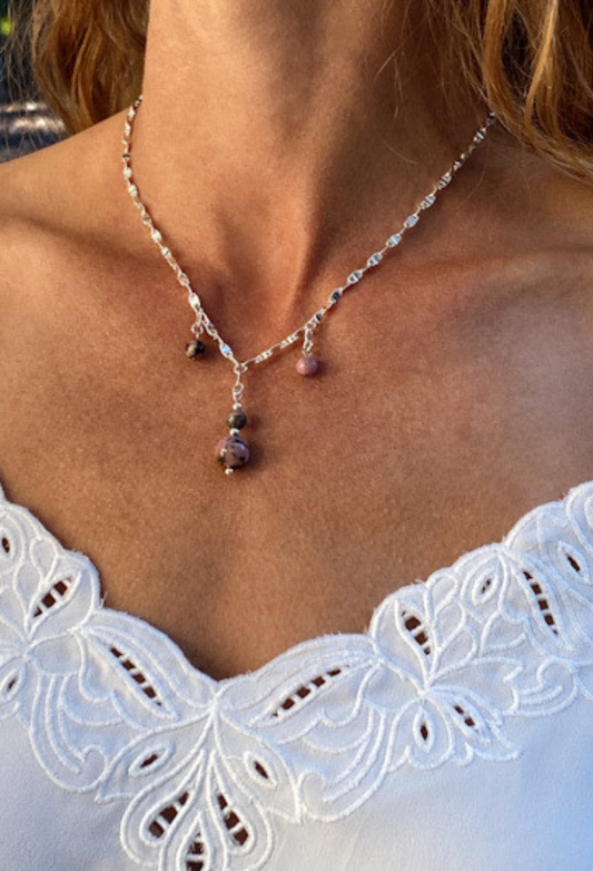 Rhodonite Crystal Drop Necklace