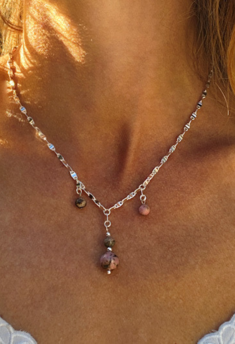 Rhodonite Crystal Drop Necklace