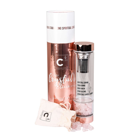H2-GLO Crystal Drink Bottle in Rose Gold with ROSE QUARTZ