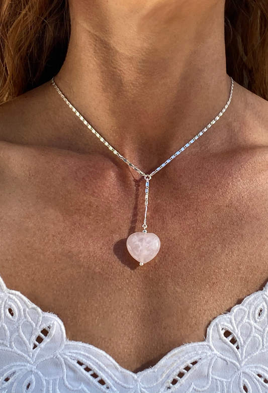 Rose Quartz Crystal Heart Necklace