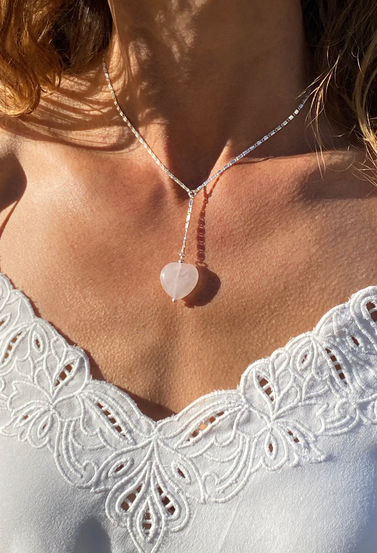 Rose Quartz Crystal Heart Necklace