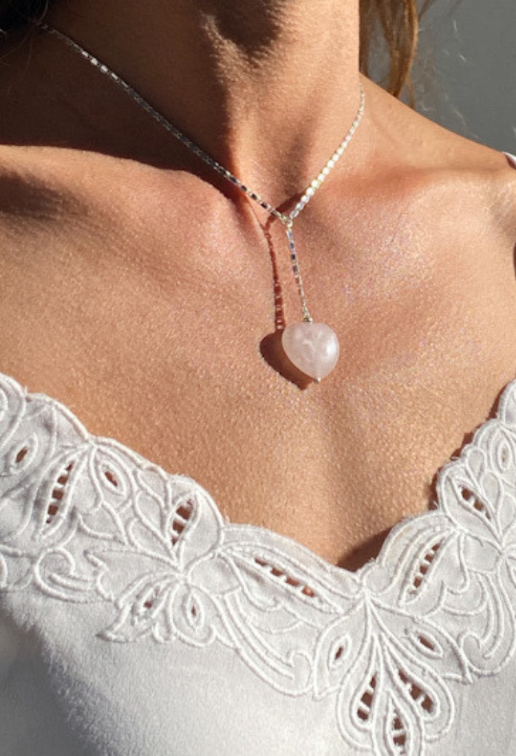 Rose Quartz Crystal Heart Necklace