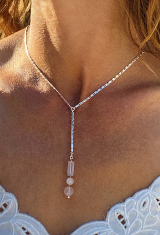 Rose Quartz Crystal Long Drop Necklace
