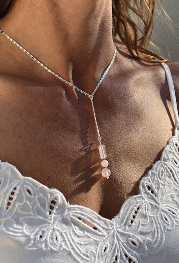 Rose Quartz Crystal Long Drop Necklace