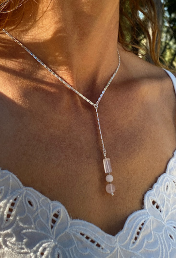 Rose Quartz Crystal Long Drop Necklace