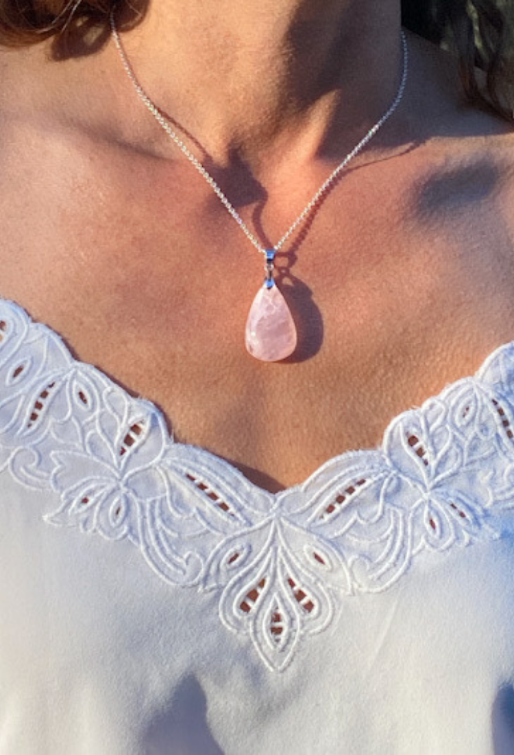 Rose Quartz Crystal Teardrop Necklace