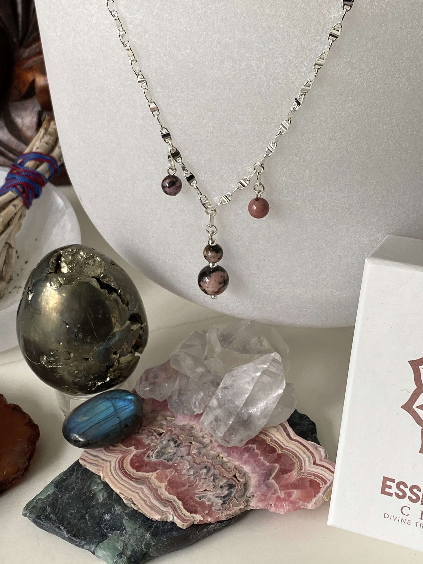 Rhodonite Crystal Drop Necklace