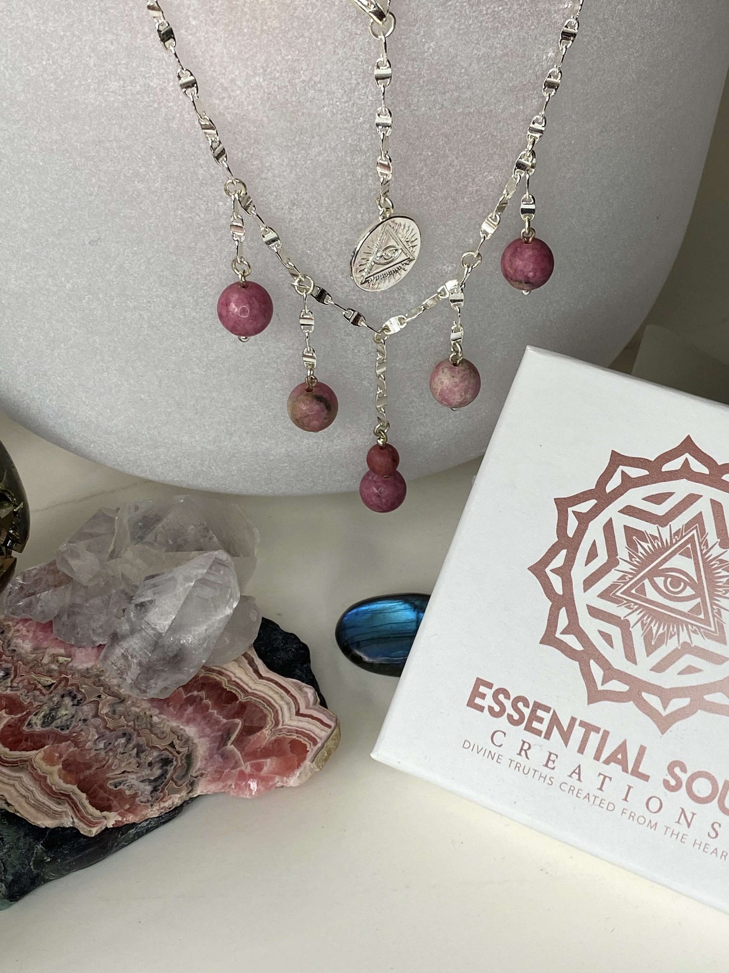 Rhodochrosite Crystal Drop Necklace