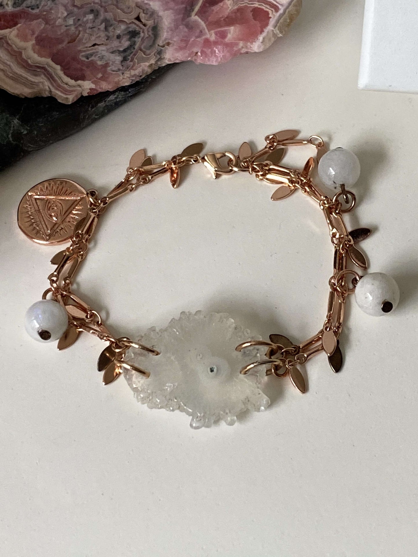 Clear Quartz slice & Moonstone Crystal bracelet