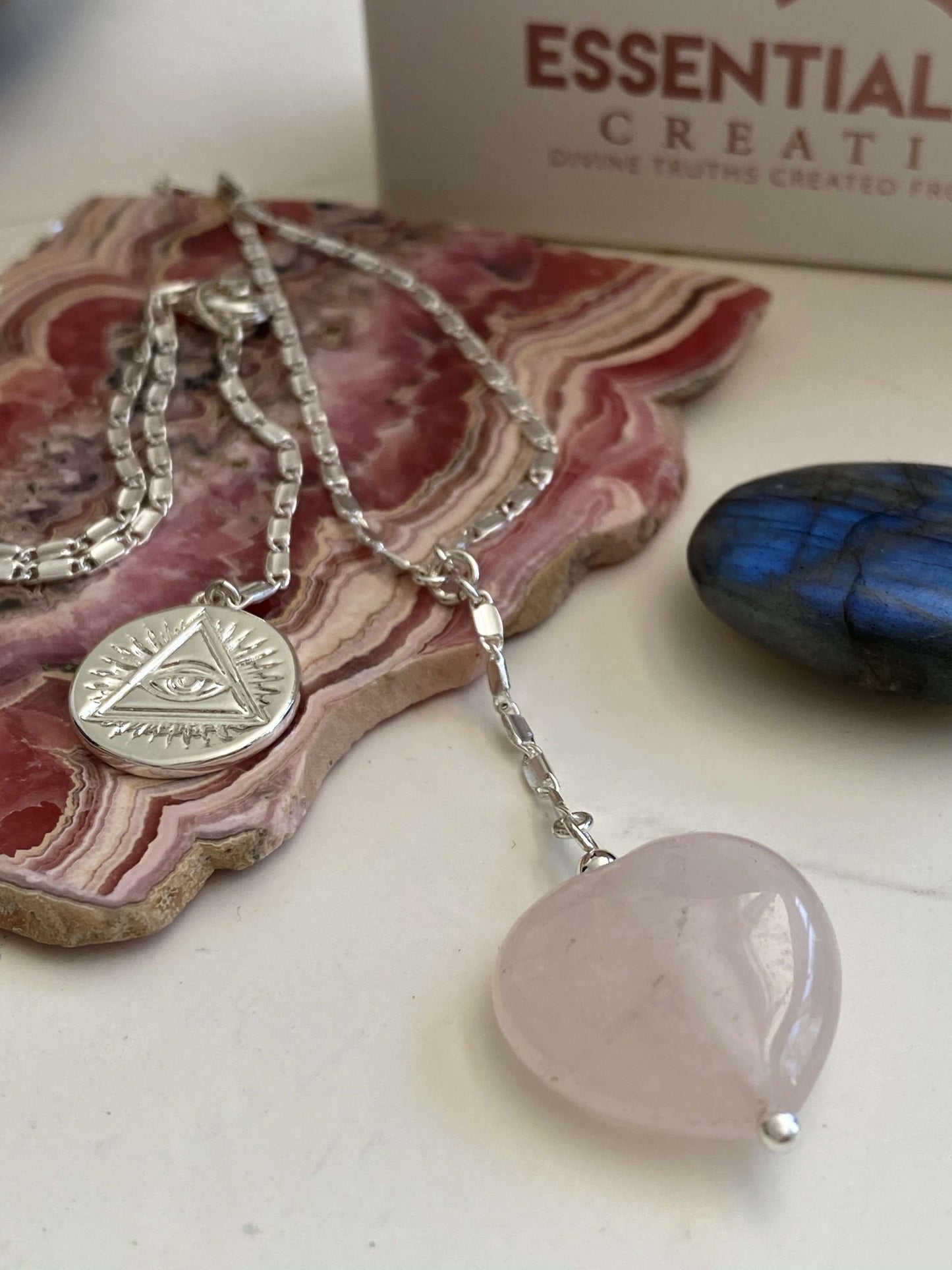 Rose Quartz Crystal Heart Necklace