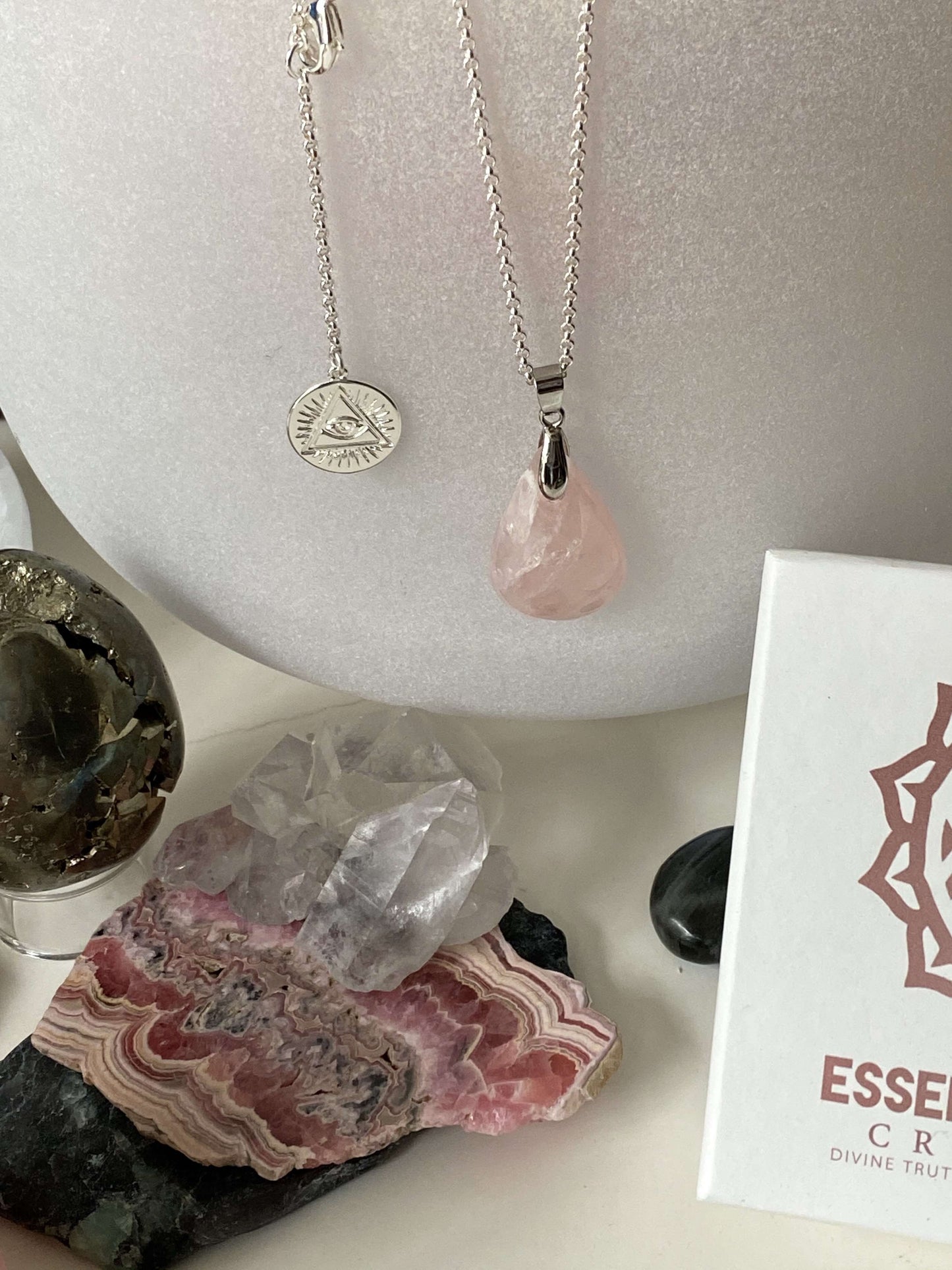 Rose Quartz Crystal Teardrop Necklace